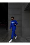 Mood The Label Sport Collection Eşofman Takımı - Sax Mavi Baskılı Oversize Bisiklet Yaka