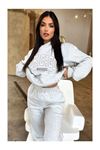 Chicago Eşofman Takımı Sweatshirt Jogger - Gri Baskılı Oversize Şardonlu Kapüşonlu