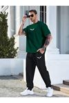 Wings Yeşil T-shirt Siyah Eşofman Altı Jogger- Baskılı Alt Üst Eşofman Takım Oversize Bisiklet Yaka