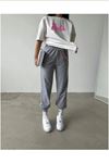 Barbie T-shirt Eşofman Altı Jogger - Gri Baskılı Alt Üst Eşofman Takımı Oversize Bisiklet Yaka