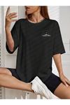 Moon Start T-Shirt - Siyah Baskılı Oversize Bisiklet Yaka Kısa Kol