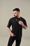 Erkek Düz Basic T-shirt - Siyah Oversize Bisiklet Yaka Kısa Kol Tişört