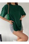 Düz Basic T-shirt - Zümrüt Yeşil Oversize Bisiklet Yaka Kısa Kol Tişört