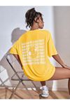 Wish Happy Süprem T-Shirt - Sarı Baskılı Oversize Bisiklet Yaka Kısa Kol Tişört