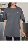 Uçak Logo T-Shirt - Füme Baskılı Oversize Bisiklet Yaka Kısa Kol