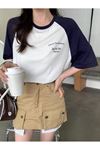 Day By Day Parçalı Süprem T-Shirt - Beyaz Lacivert Baskılı Oversize Bisiklet Yaka Kısa Kol Tişört