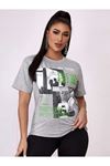 Gri Oversize Stay True Baskılı T-shirt - Oversize Unisex