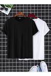 Düz Basic 2'li Çoklu Kombin T-shirt -siyah Beyaz Oversize Bisiklet Yaka
