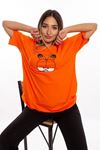 Turuncu Garfield Baskılı T-shirt Unisex Oversize Rahat Kalıp