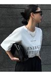 Energy Attitudy Süprem T-Shirt - Beyaz Baskılı Oversize Bisiklet Yaka Kısa Kol Tişört