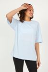 Düz Basic T-shirt - Buz Mavi Oversize Bisiklet Yaka Kısa Kol Tişört