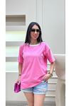 Leisure Future Parçalı Süprem T-Shirt - Pembe Beyaz Oversize Bisiklet Yaka Kısa Kol Tişört