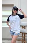 Vocation Parçalı Süprem T-Shirt - Beyaz Siyah Baskılı Oversize Bisiklet Yaka Kısa Kol Tişört