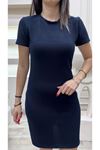 Kadın Lacivert Fitilli Basic Elbise - Kısa Kollu Diz Üstü Slim Fit Model