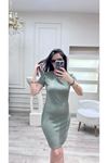 Kadın Haki Basic Kısa Kollu Elbise - Slim Fit Yazlık Günlük Elbise
