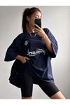 Fantastıc Süprem T-Shirt - Lacivert Baskılı Oversize Bisiklet Yaka Tişört