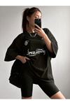 Fantastıc Süprem T-Shirt -Siyah Baskılı Oversize Bisiklet Yaka Tişört