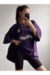 Fantastıc Süprem T-Shirt -Mor Baskılı Oversize Bisiklet Yaka Tişört
