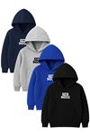 4'lü Unisex Kapüşonlu Hoodie Seti – THE BOS Baskılı Kanguru Cepli Sweatshirt