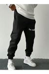 Los Angeles Eşofman Altı Jogger - Siyah Baskılı Lastik Paça Yüksel Bel