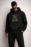 Erkek Siyah Kapüşonlu Eşofman Takımı Baskılı – Cant Stop Me Sweatshirt Jogger Alt Spor Günlük Takım