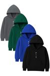 4'lü Unisex Kapüşonlu Hoodie Seti – BLACK Baskılı Kanguru Cepli Sweatshirt