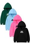 4'lü Unisex Kapüşonlu Hoodie Seti – THE BOS Baskılı Kanguru Cepli Sweatshirt