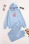 Unisex Kapüşonlu BebeMavi Eşofman Takımı VERY CHERRY Baskılı- Kışlık Şardonlu Kumaş