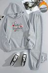 Unisex BETTER KALP Baskılı Kapüşonlu Gri Eşofman Takımı - Kışlık Şardonlu Kumaş