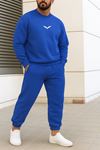 Wings Eşofman Takımı Sweatshirt Jogger - Saks Mavi Baskılı Oversize Şardonlu Bisiklet Yaka