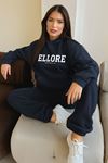 Ellore Australia Eşofman Takımı Sweatshirt Jogger - Lacivert Baskılı Oversize Şardonlu Kapüşonlu