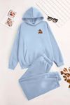 Unisex Kapüşonlu BebeMavi Eşofman Takımı MAYMUN Baskılı- Kışlık Şardonlu Kumaş