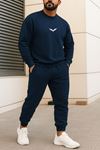 Wings Eşofman Takımı Sweatshirt Jogger - Lacivert Baskılı Oversize Şardonlu Bisiklet Yaka