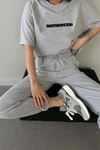 Thatssofetch T-shirt Eşofman Altı Jogger - Gri Baskı Alt Üst Eşofman Takımı Oversize Bisiklet Yaka