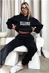 Ellore Australia Eşofman Takımı Sweatshirt Jogger Siyah Baskılı Oversize Şardonlu Kapüşonlu