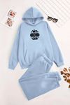Unisex Kapüşonlu BebeMavi Eşofman Takımı NO PAİN NO GAİN Baskılı- Kışlık Şardonlu Kumaş