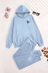 Unisex Kapüşonlu BebeMavi Eşofman Takımı WHAT Baskılı- Kışlık Şardonlu Kumaş