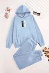 Unisex Kapüşonlu BebeMavi Eşofman Takımı RUN Baskılı- Kışlık Şardonlu Kumaş