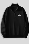 Siyah Fermuarlı Dikyaka Sweatshirt- MİNİ ORİGİNAL - Kışık Şardonlu Kumaş