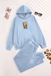 Unisex Kapüşonlu BebeMavi Eşofman Takımı LOVE ÇİÇEK Baskılı- Kışlık Şardonlu Kumaş