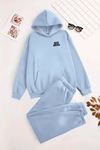 Unisex Kapüşonlu BebeMavi Eşofman Takımı THE BOS Baskılı- Kışlık Şardonlu Kumaş