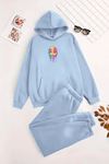 Unisex Kapüşonlu BebeMavi Eşofman Takımı EMOJİ Baskılı- Kışlık Şardonlu Kumaş