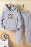 Çocuk Gri Kapüşonlu Eşofman Takımı Şardonlu Kumaş Kışlık İkili Set - I AM SO CUTE Baskılı