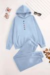 Unisex Kapüşonlu BebeMavi Eşofman Takımı BLACK Baskılı- Kışlık Şardonlu Kumaş