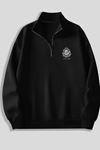 Siyah Fermuarlı Dikyaka Sweatshirt- CALİFORNİA 55 - Kışık Şardonlu Kumaş