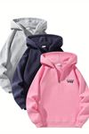 Unisex Fermuarlı Kapüşonlu Oversize Tasarım Baskılı Sweatshirt – Gri / Lacivert / Pembe