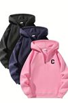 Unisex Fermuarlı Kapüşonlu Oversize C Logo Baskılı Sweatshirt – Siyah / Lacivert / Pembe