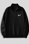 Siyah Fermuarlı Dikyaka Sweatshirt- FANTASTİC - Kışık Şardonlu Kumaş