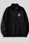 Siyah Fermuarlı Dikyaka Sweatshirt- RENKLİ PANDA - Kışık Şardonlu Kumaş
