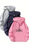 Unisex Fermuarlı Kapüşonlu Oversize C Baskılı Sweatshirt – Gri / Lacivert / Pembe